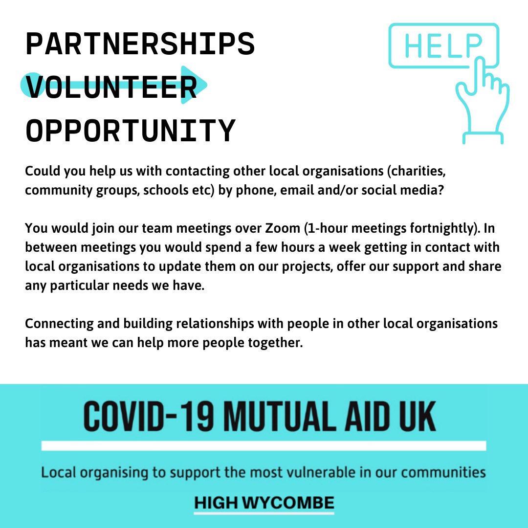 Volunteer Needed 🧑‍💻
Location: Remote
Time needed: 2-5 hours per week
If you are interested in this position then please contact us via email: enquiries@wycombe-mutual-aid.org