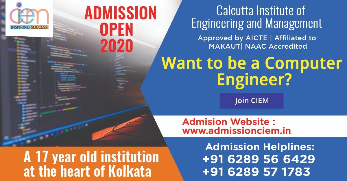 ciemcalcutta's tweet image. #BtechAdmission2020
#CIEMBtech
#BtechComputerScience
#BtechCSE

CIEM offers 4 years B.Tech in Computer Science &amp;amp; Engineering. 

To book your seat, please visit our admission portal:admissionciem.in