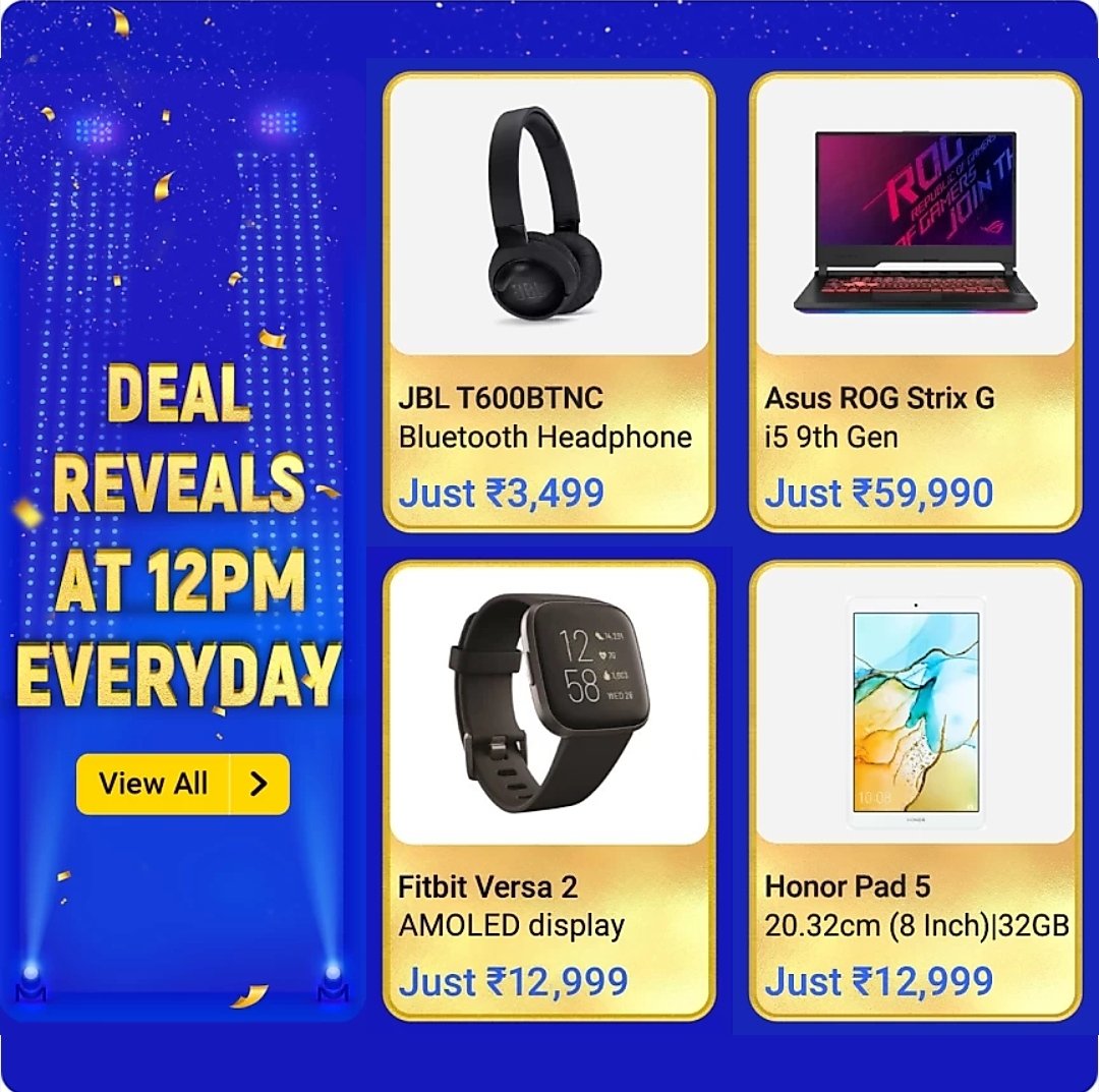 • JBL T600BTMC - Active Noise Cancelling Headphones for ~₹3,149• Fitbit Versa 2 at ~₹10,799. Both prices mentioned in tweet are including discounts.(Do remember there would a minimum purchase value to avail bank discounts. Which isn't revealed yet)