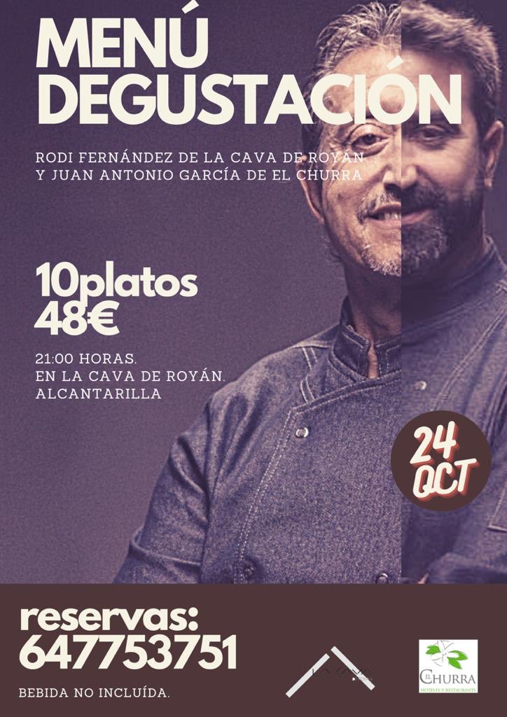 Cena maridaje a cuatro manos en La <a href="/LaCavadeRoyan/">La Cava de Royan</a> junto a Restaurante Restaurante El Churra.

La cena es el el próximo 24 de octubre, consta de 10 platos y cuesta 48 Euros.

Reservas en el teléfono 647 753 751