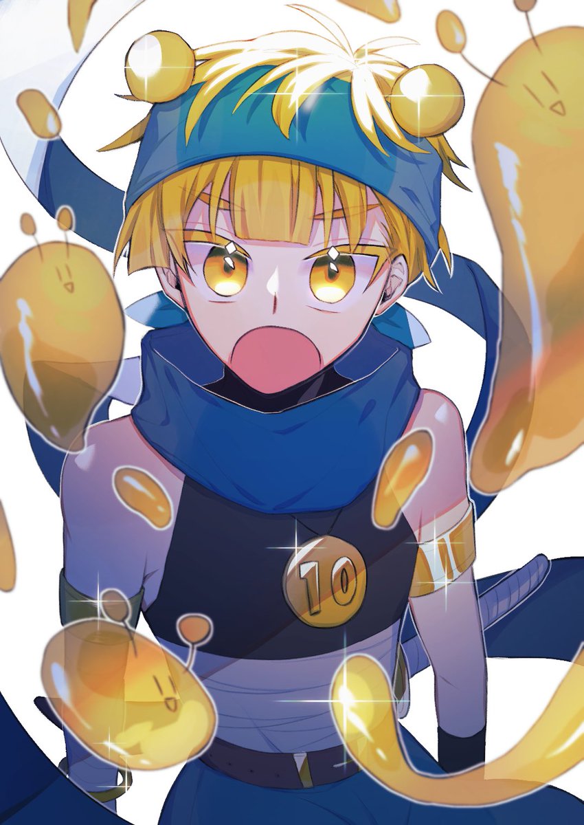 1boy blonde hair male focus yellow eyes solo looking at viewer headband  illustration images