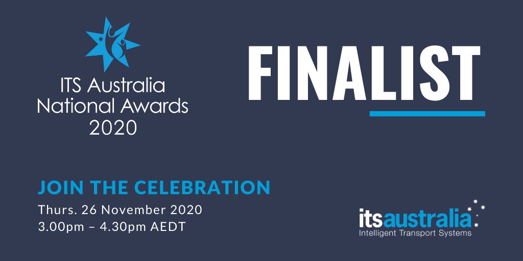 Great to be a finalist for the ITS Australia 2020 "Excellence in Research &amp; Development Award" among some truly amazing candidates advancing Australia’s transport technology industry.