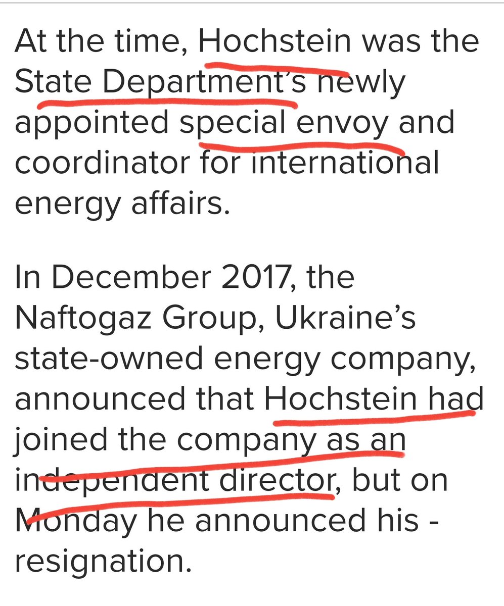 18)Incredible Since December of 2017, Hochstein, an envoy for the U.S. Department of State, Was Also on the Board of Another Ukrainian Energy Company - Naftogaz