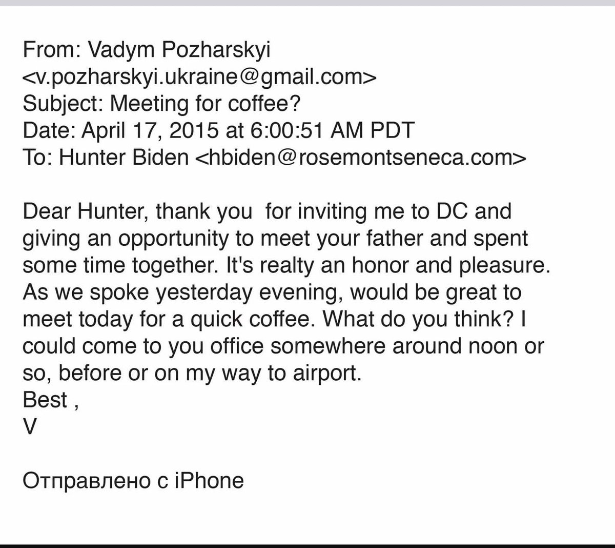 20)Hunter also arranged a meeting for Quid Pro Joe & Vadyn Posharskyi, an advisor to the board of Burisma, on April 17, 2015.