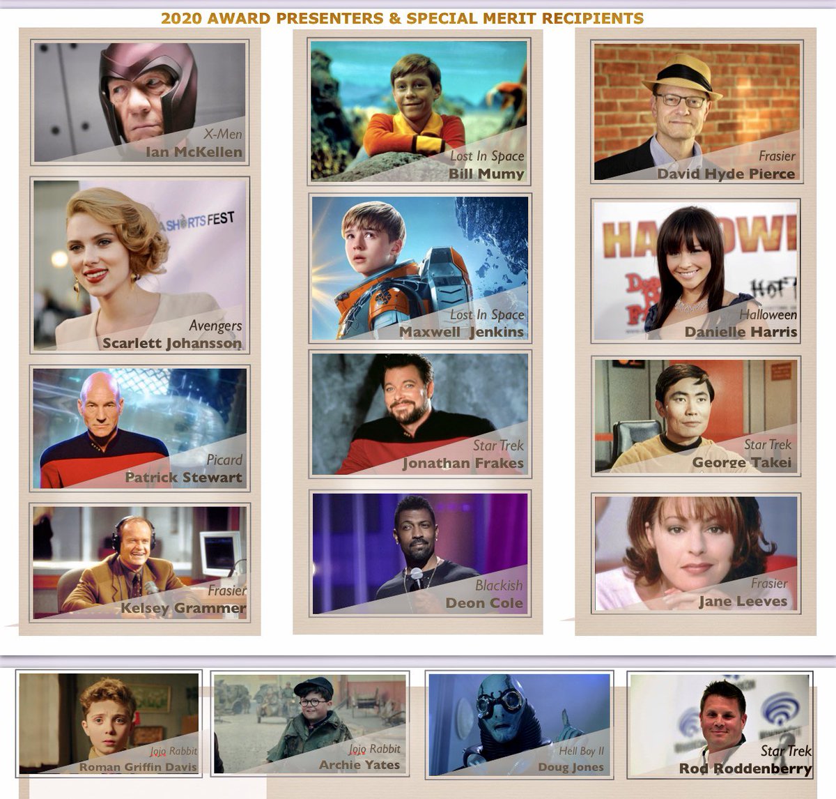 ✨It’s time to Shine!✨
🏆41st Awards Sat. 11/21 on YouTube Premieres &amp; VivaLiveTV🌟
We’re thrilled to welcome back alumni Scarlett Johansson &amp; Doug Jones, Sir Ian McKellen, Kelsey Grammer, Sir Patrick Stewart, George Takei &amp; more!  
Red Carpet•Interact Live•Network!
See site🎉