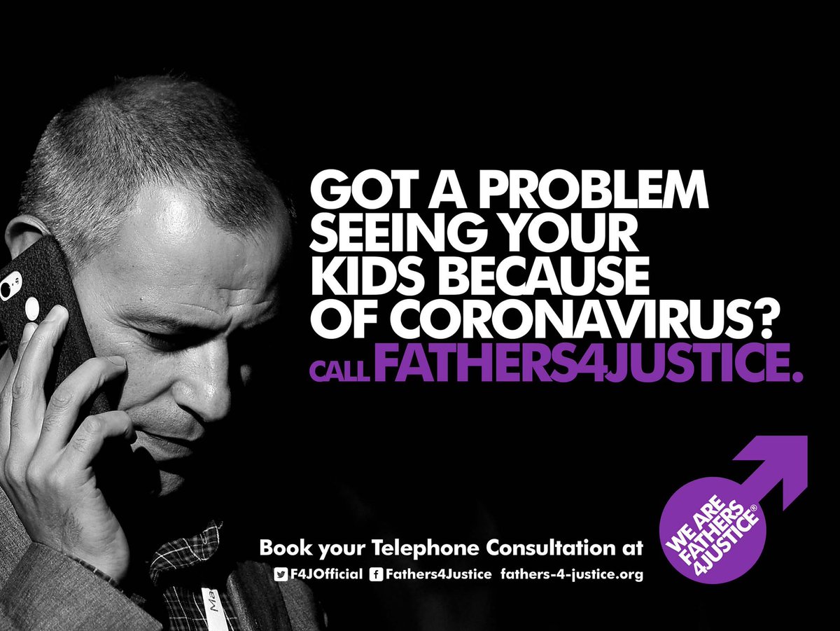 MUM USING LOCKDOWN TO STOP CONTACT? Telephone consultations are now available to book on a first come, first served basis here: fathers-4-justice.org/forum-registra… Allow 5-7 days for an appointment. For COVID FAQs see: fathers-4-justice.org/2020/03/headin… #F4J #Fathers4Justice #COVID19 #lockdownUK
