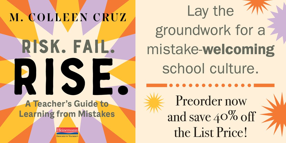 PREORDER NOW and SAVE 40%
Risk. Fail. Rise.
A Teacher’s Guide to Learning from Mistakes
by M. Colleen Cruz
Use coupon code MISTAK during online checkout to receive 40% off the list price.
hubs.ly/H0xY_by0
<a href="/colleen_cruz/">Colleen Cruz</a>