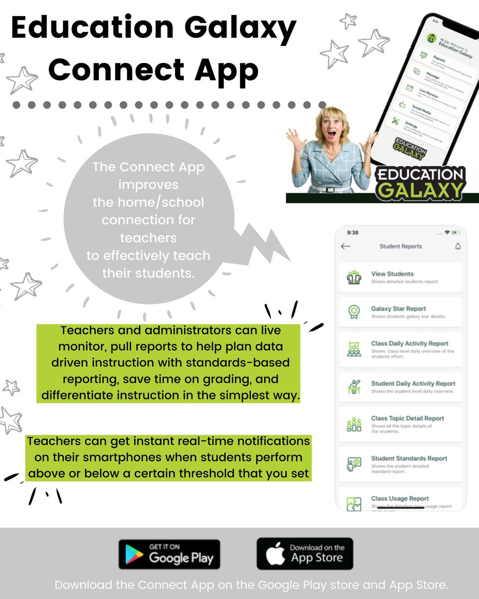 Download the Education Galaxy Connect App on the App store or Google Play store! Easily improve the home-to-school connection while remote teaching.