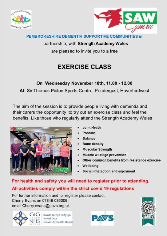 CCPembsDementia's tweet photo. Delighted to announce #dementia #supportive exercise session.
Limited places register early to avoid disappointment. To register call Cherry 07849 086009 or email cherry.evans@pavs.org.uk
@ccpembs @PAVS_HealthWB @pembrokeshire @hywelddahb @emma_acks @AlzSocCymru @academy_wales https://t.co/ZcpV2WxUbn