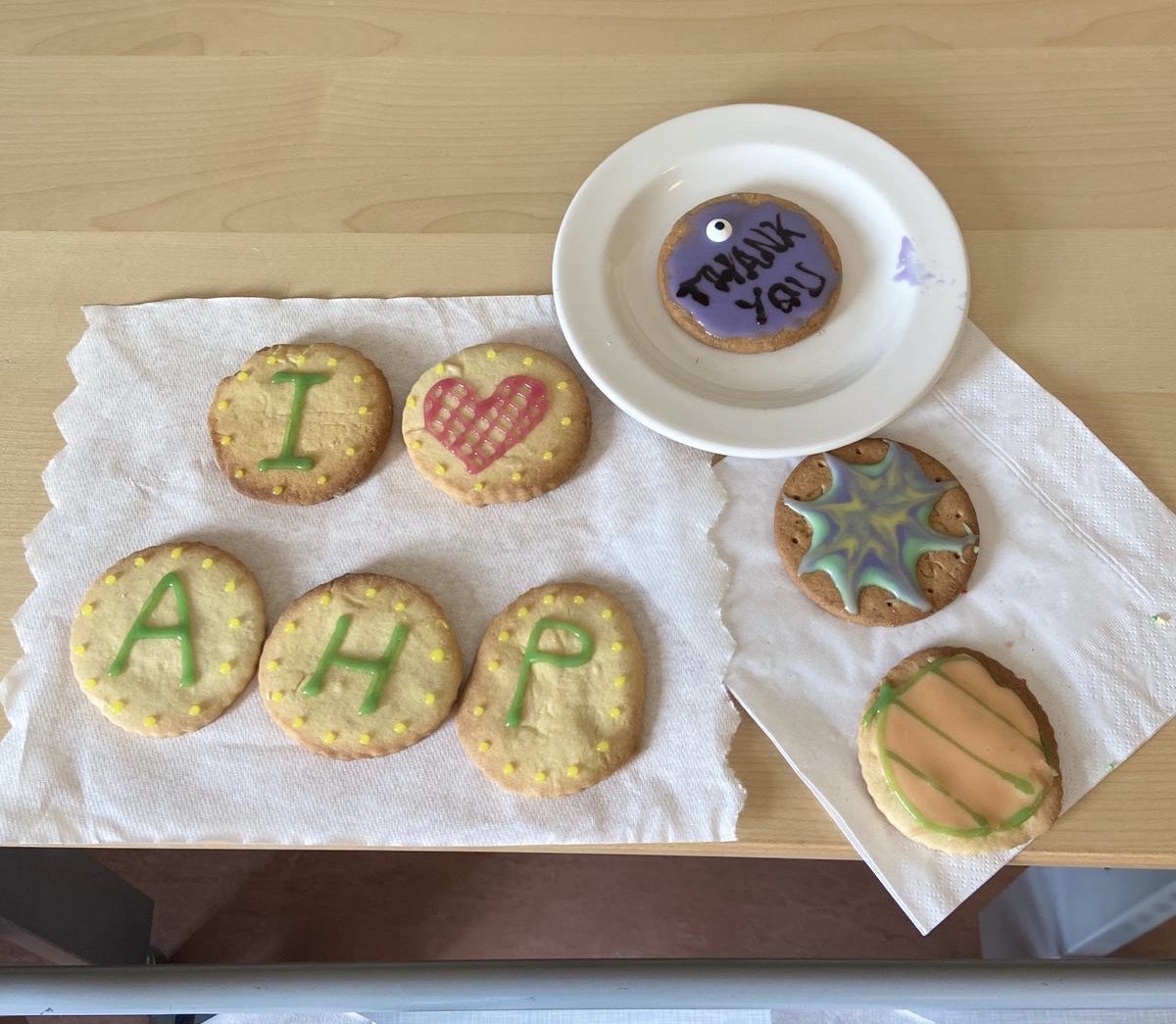 Our therapy group on @LchAshby  today created some celebratory #AHPsDay biscuits! 
 
#creativetherapy #baking @LincsAHPs