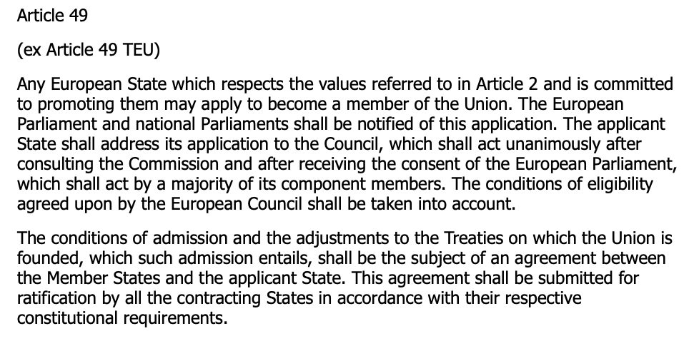 So, the process of joining follows Article 49 TEU, which looks like this. There is no special procedure for ex-members to rejoin provided for in either Article 49 or Article 50 TEU. /3