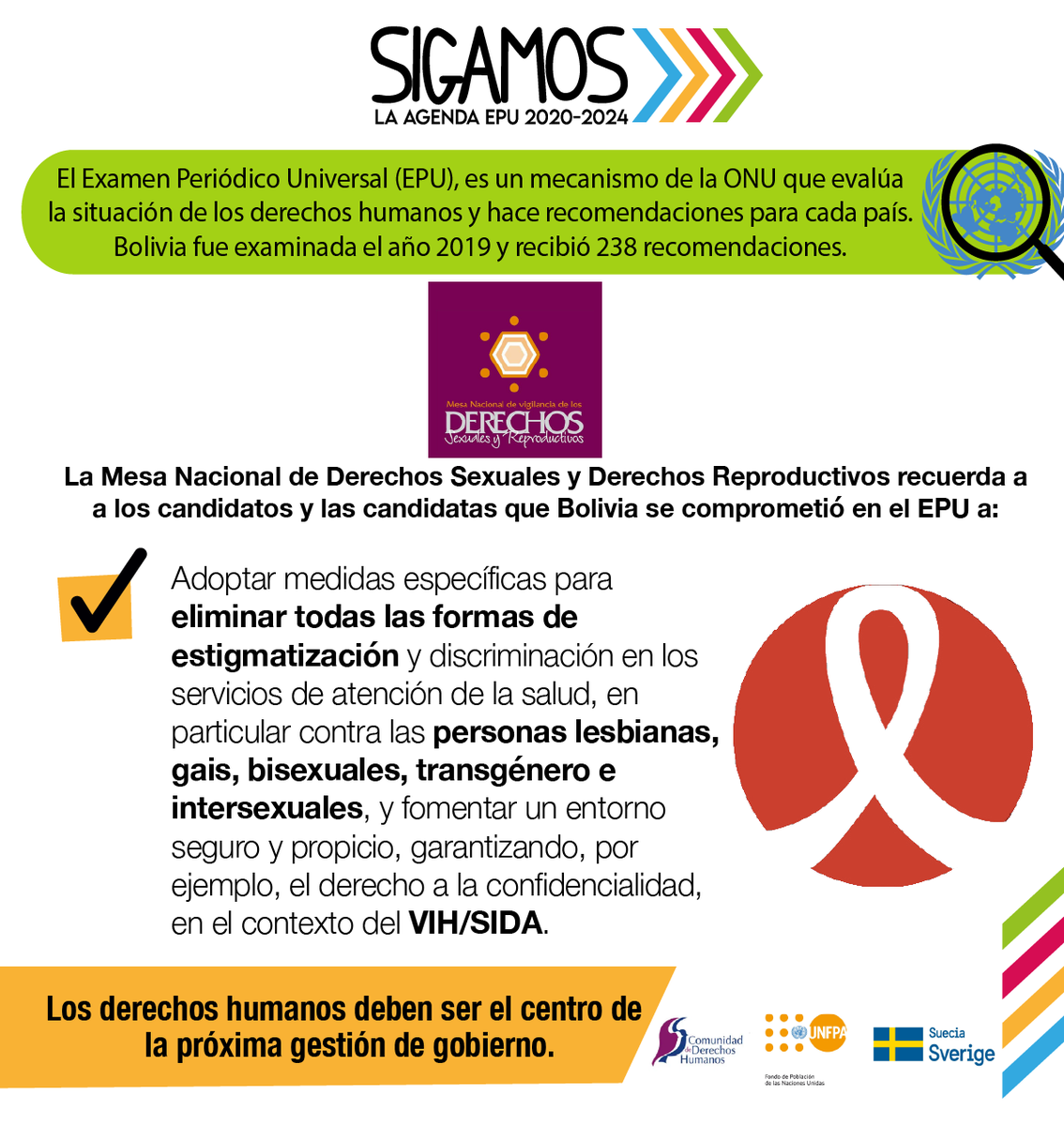 #SigamosAgendaEPU ⏩
⚠️Candidatos y candidatas⚠️
La Mesa Nacional de Derechos Sexuales y Derechos Reproductivos exige a las y los servidores públicos cumplir las recomendaciones emitidas por el Examen Periódico Universal (EPU); es una obligación que nos permite avanzar.

#MNDSDR