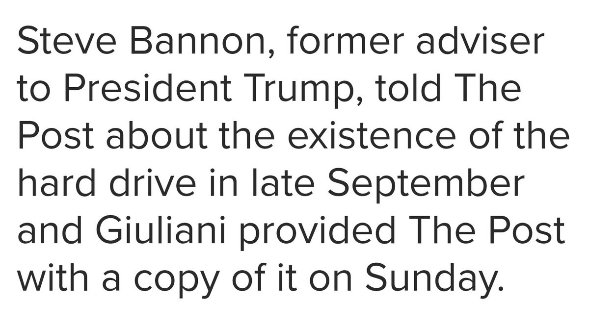 6)Steve Bannon Was in the Loop & Leaked to The NY Post in September. Mayor  @RudyGiuliani Gave a copy of the Hard Drive to The NY Post Sunday. Wow, which fire will the Global Cabal fight first?What's in this bad boy???