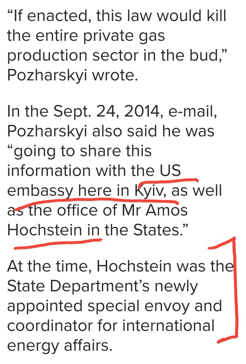 17)4 Months later, Pozharskyi needs Hunter's help to whack legislation that would hurt Burisma Profits.Pozharskyi needs pressure on Ukraine's Cabinet.The U.S. Embassy in Ukraine (Amos Hochstein) was also working for Burisma