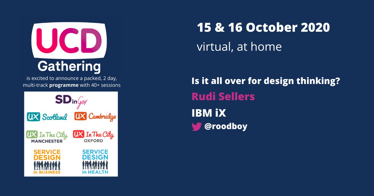 UCDGathering (@ucdgathering) on Twitter photo On Friday <a href="/Roodboy/">Rudi Sellers</a> will be joining us to talk about "Is it all over for design thinking?" #ucdgathering bit.ly/37123Os On Friday <a href="/Roodboy/">Rudi Sellers</a> will be joining us to talk about "Is it all over for design thinking?" #ucdgathering bit.ly/37123Os