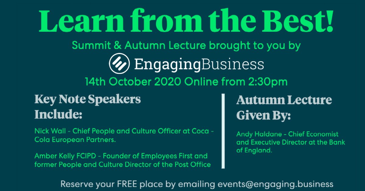 🚨 T O D A Y 🚨

Join this incredible #freeevent today from 2:30pm register your attendance by emailing events@engaging.business

#EBsummit2020 #workplacehappinessreport #andyhaldane <a href="/bankofengland/">Bank of England</a> #amberkelly <a href="/employees_first/">Amber Kelly</a> #events #event #onlineevent
