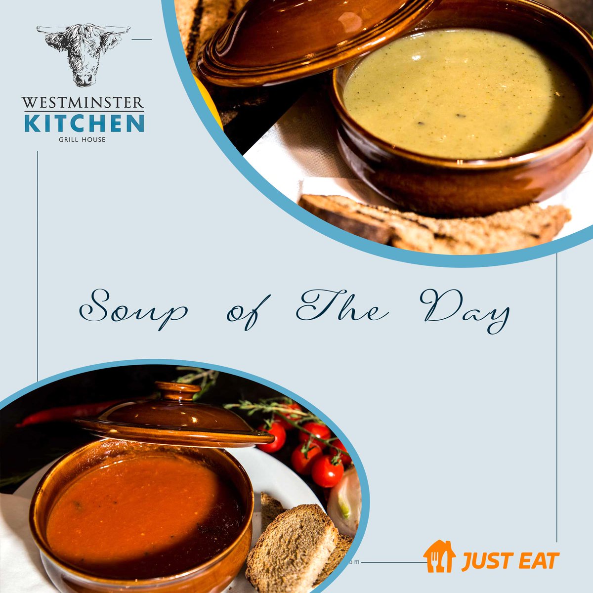 WestKitchSE1's tweet photo. Have you tasted the 'Soup of the Day' served with homemade bread? Westminster delicacies are just a click away with @JustEatUK! 

#WestminsterKitchen #HereToDeliver #justeatuk #onlinedelivery #homemadebread #soupoftheday

#westminstergrill #londoneye #grilledsirloin #grilledtbone https://t.co/XpCSVOrmtT