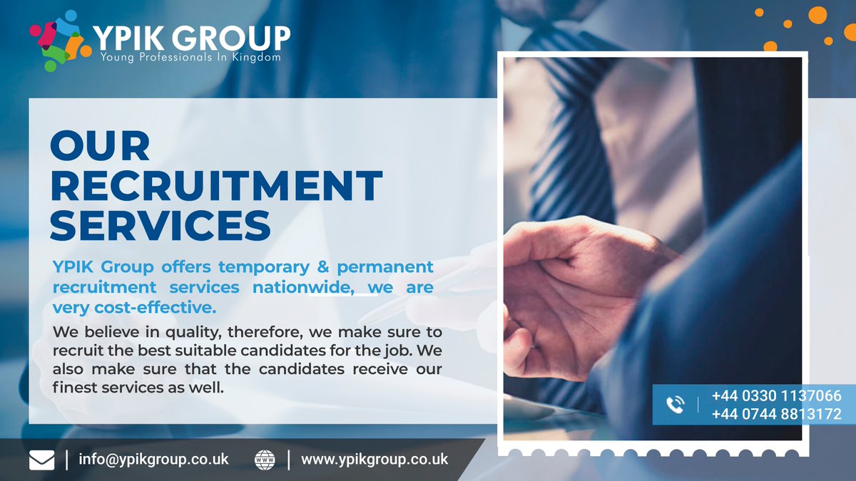 ypikgroup's tweet photo. YPIK Group cost-effective Recruitment Services Nationwide

#YPIKGroup #BusinessConsultancy #BusinessGrow #Outsourcing #ITServices #DigitalMarketing #SEO #SMM #WebDesigning #WebDevelopment #Compliance #HR #Recruitment #Bookkeeping #Payroll #London #UK https://t.co/BRuQUmMUEK