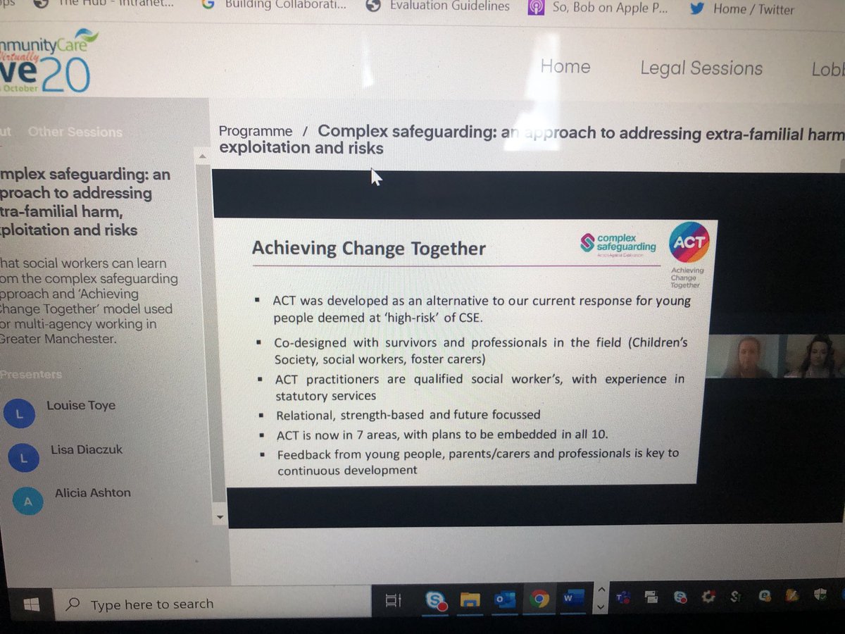 wiganwscp's tweet photo. ⁦@CommunityCare⁩ ⁦@LouiseToye_⁩ ⁦@WiganCouncil⁩ Louise is speaking about the positive outcomes of adopting the ACT model for young people in #GM #complex safeguarding #assetbased #strengthbased #socialwork  #changepractice #CCLive2020 https://t.co/lenLrjDzjA