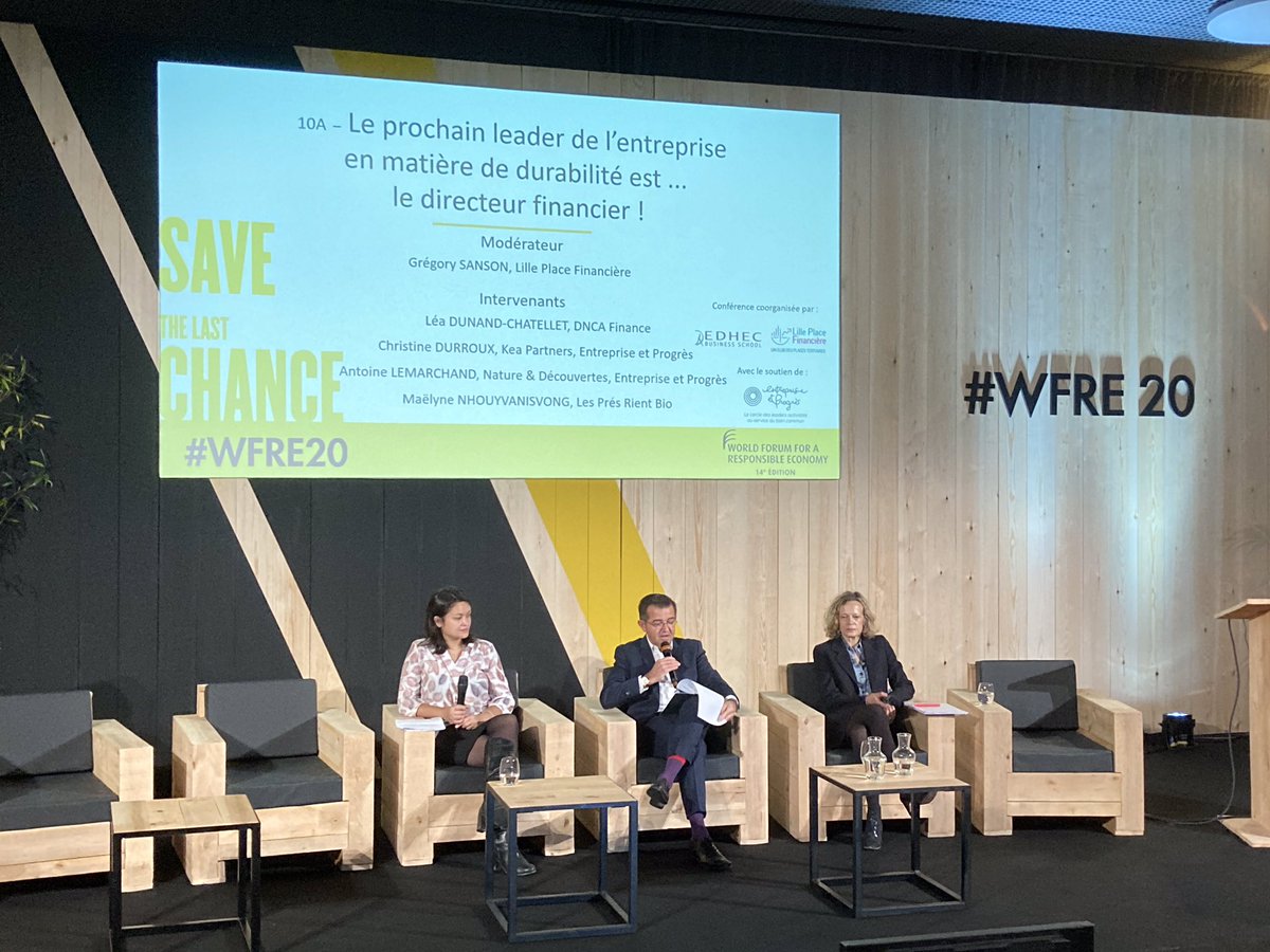 Échanges passionnants  à la 1ère conférence sur le thème Directeur financier &amp; RSE au <a href="/WorldForumEco/">World Forum for a Responsible Economy</a>  avec Léa DUNAND CHATELLET <a href="/dnca/">DNCA</a> Finance Maëlyne Nhouyvanisvong  Christine Durroux <a href="/keapartners/">Kéa</a> et Antoine Lemarchand @natureetdecouvertes avec <a href="/Lille_Place_Fi/">LillePlaceFinancière</a> et <a href="/EDHEC_BSchool/">EDHEC_BSchool</a>