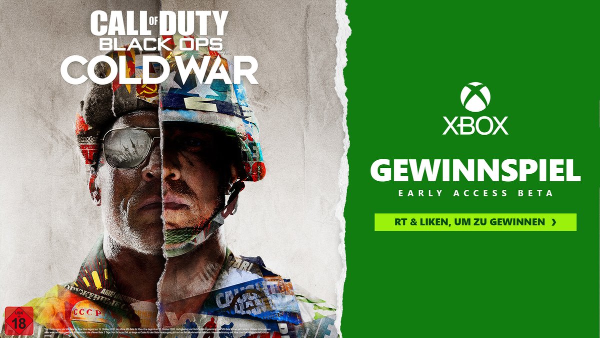 Wollt ihr schon im Early Access die Call of Duty: Black Ops Cold War-Beta spielen?  

Dann ist heute euer Glückstag! 🍀  

So macht ihr mit: 
1. <a href="/XboxDACH/">Xbox DACH</a> folgen ✅ 
2. Tweet liken + RT ❤️🔁  

TNB 👉 bit.ly/XboxDACH-TNB
Großer Dank an <a href="/CallofDutyDE/">Call of Duty Germany</a>!