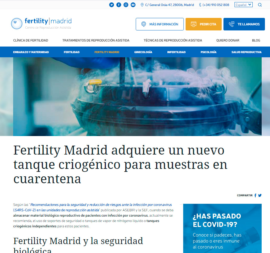 Fertility Madrid adquiere un nuevo tanque criogénico para muestras en cuarentena.

Toda la info en ->  fertilitymadrid.com/blog-fertilida…

#COVID19 #reproduccionasistida #clinicafertilidad