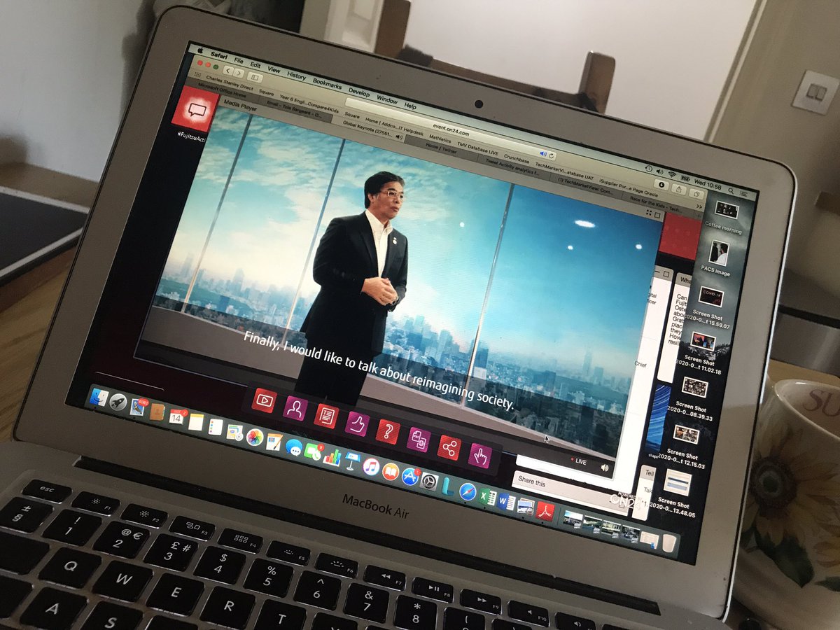 TolaSargeant's tweet photo. Engaging #FujitsuActivateNow keynotes this morning on how to reimagine business post Covid, all from the comfort of my kitchen table #innovationculture #workstyletransformation #worklifeshift @fujitsu_uk https://t.co/Czcsr9xBXw