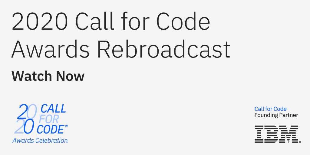 IBMDeveloper's tweet photo. We're still celebrating the 2020 #CallforCode Awards with the rebroadcast today. See the announcement of this year's winner, Agrolly, and learn how you can stay involved in #OpenSource #TechforGood projects. 

Watch now: https://t.co/d6HB7fUnKF https://t.co/taTOVZNTIA