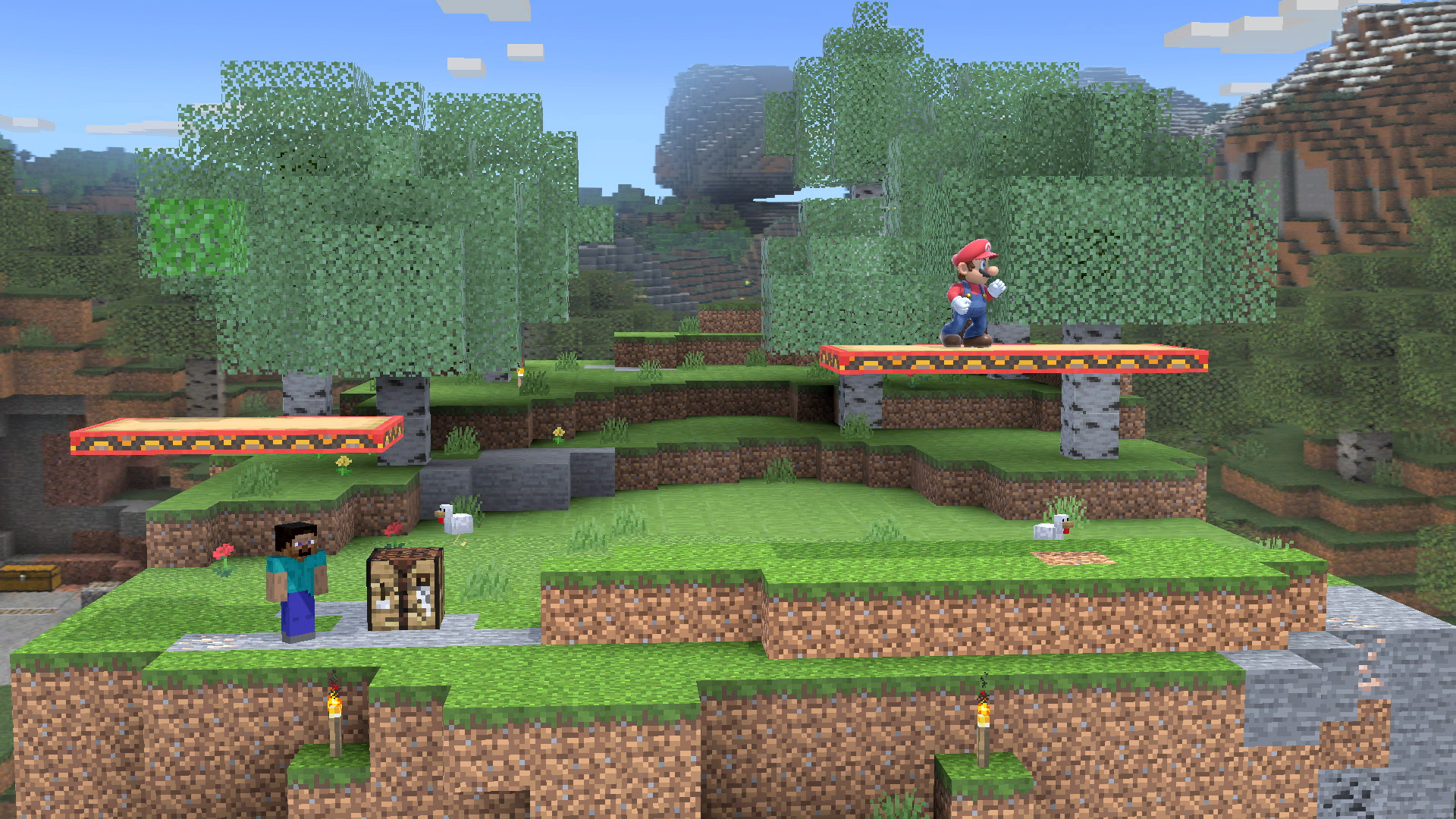 大乱闘スマッシュブラザーズ スマブラ公式 Sur Twitter 追加ステージ マインクラフト ワールド 原作の世界観や生態系に合わせ 6つのバイオーム 草原 シラカバの森 サバンナ タイガ 雪のツンドラ 石の海岸 を搭載 昼 夕 夜で雰囲気も