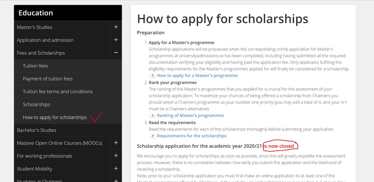 4. You can also click 'How to apply for scholarships' as shown below:Application for 2021/2022 will open soon.