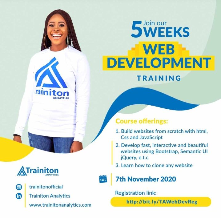 TrainitonA's tweet photo. Changing the face of technology in Nigeria and Africa will require high-level capacity development amongst the youths and practicing professionals.
We have just 83 days remaining in 2020, How would you end your year?what skills are you leaving 2020 with? https://t.co/hUUtH2YDd0