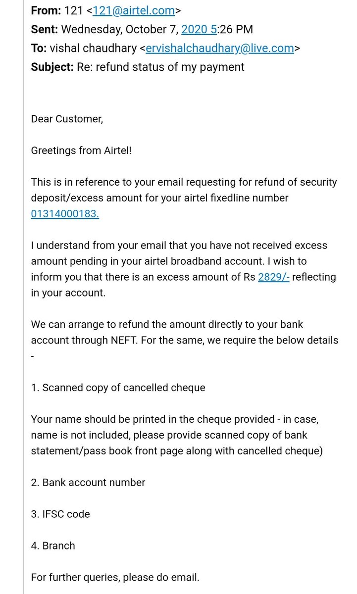 vishal_chdry's tweet image. my refund not back to me it is very bad situation  .. 121 saied that problem solved ..

@Airtel_Presence @airtelindia