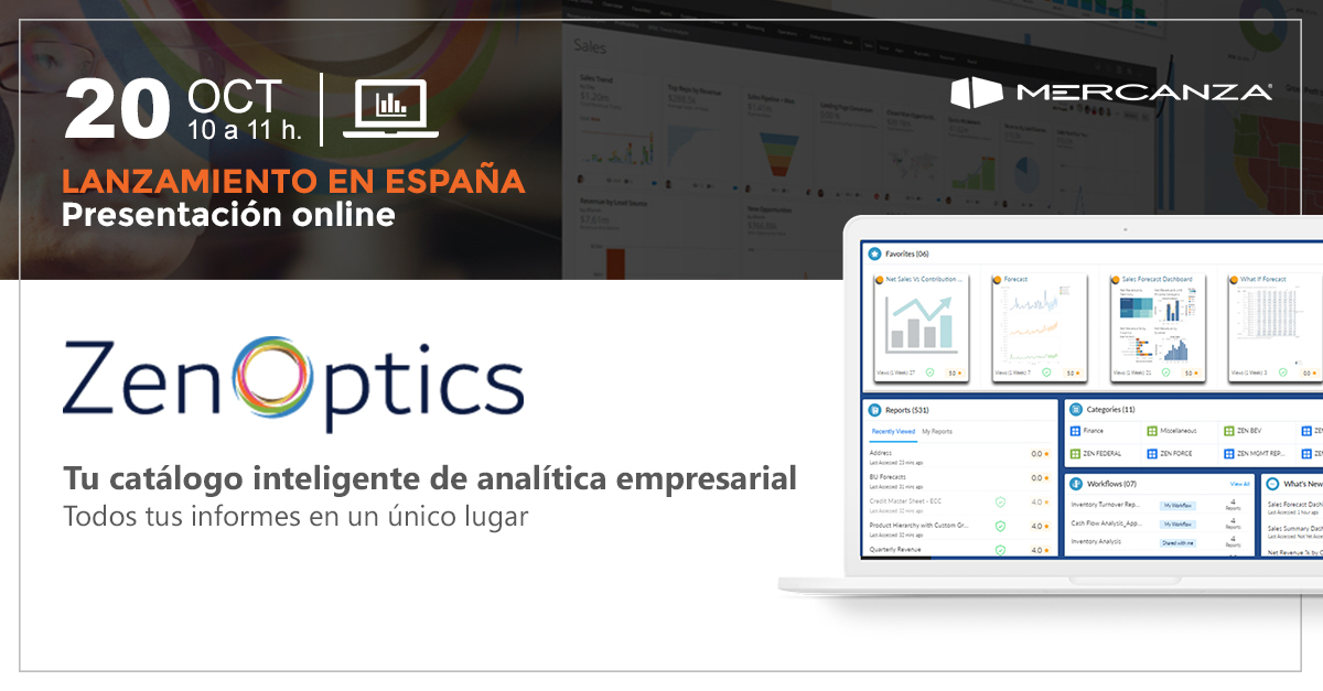 Mercanza's tweet photo. Te presentamos #ZenOptics, el catálogo inteligente de #AnalíticaEmpresarial con el que podrás agrupar y acceder a todos tus informes en un único lugar, con independencia de las plataformas de tu empresa. ¿Te lo vas a perder? ➡ https://t.co/JbwlZhxh0K
@ZENOPTICS #BI #analytics https://t.co/M22n7Y5qRg