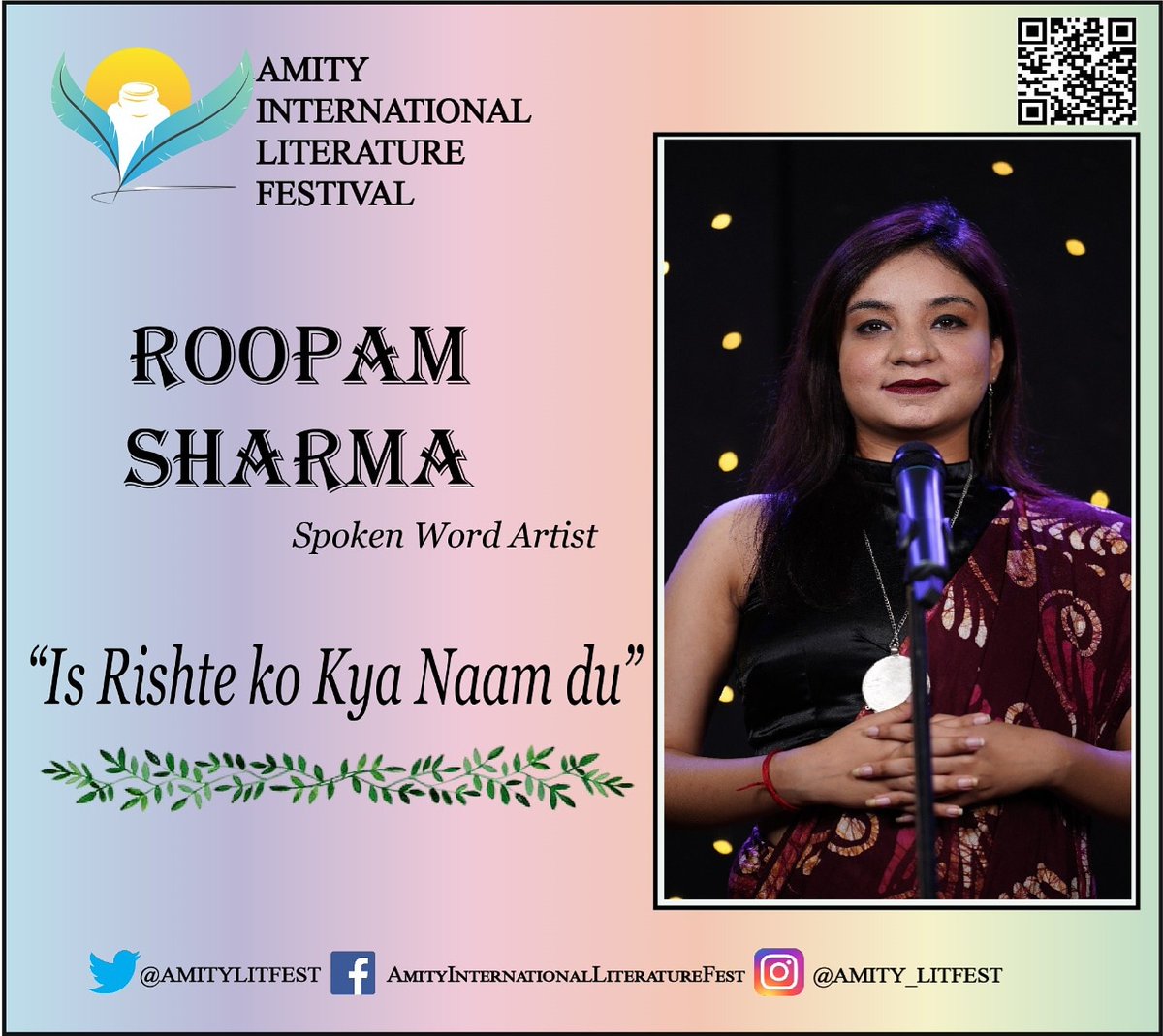 amitylitfest's tweet photo. With her ameliorating words and her heartfelt story telling, Roopam Sharma, best known for Is rishte ko kya naam doon, will be a part of our panel. @AmityUni @roopamsharma 
Register Yourself at- https://t.co/agpWaGveW1 #amityuniversity #amityuniversitynoida #wewillcreatebetter https://t.co/AZ1r66HEXK