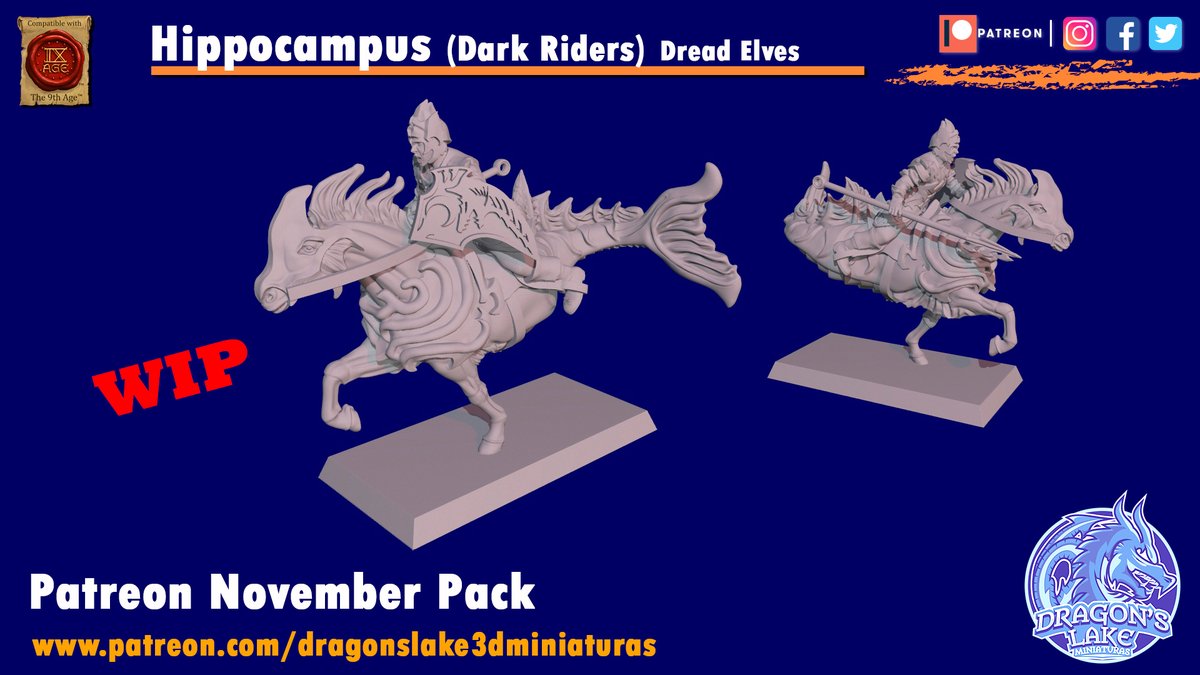 DragonsLakeMntr's tweet photo. We show you a wip of hippocampuss (dark riders) for patreon november pack for the dread elves army.
#dreadelves #darkelf #theninthage #the9thage #wargames #miniature #warhammer #aos #3dmodel #3dprint #miniature #3dresin #ageofsigmar #elves #boardgames https://t.co/zXbmpvyCYX