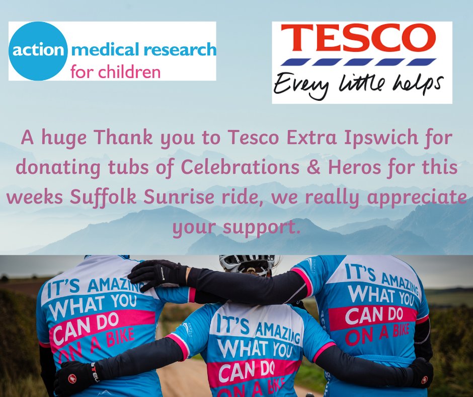 action_east's tweet photo. 5 days until @actionmedres Suffolk Sunrise ride, Registration closes midnight tonight so be quick! 
Some amazing companies have donated so huge thanks 
@tesco ipswich thanks to Maddy for arranging this for us you are an absolute star! #cycle #Suffolk #tescoextra https://t.co/UXSLvl5sRq