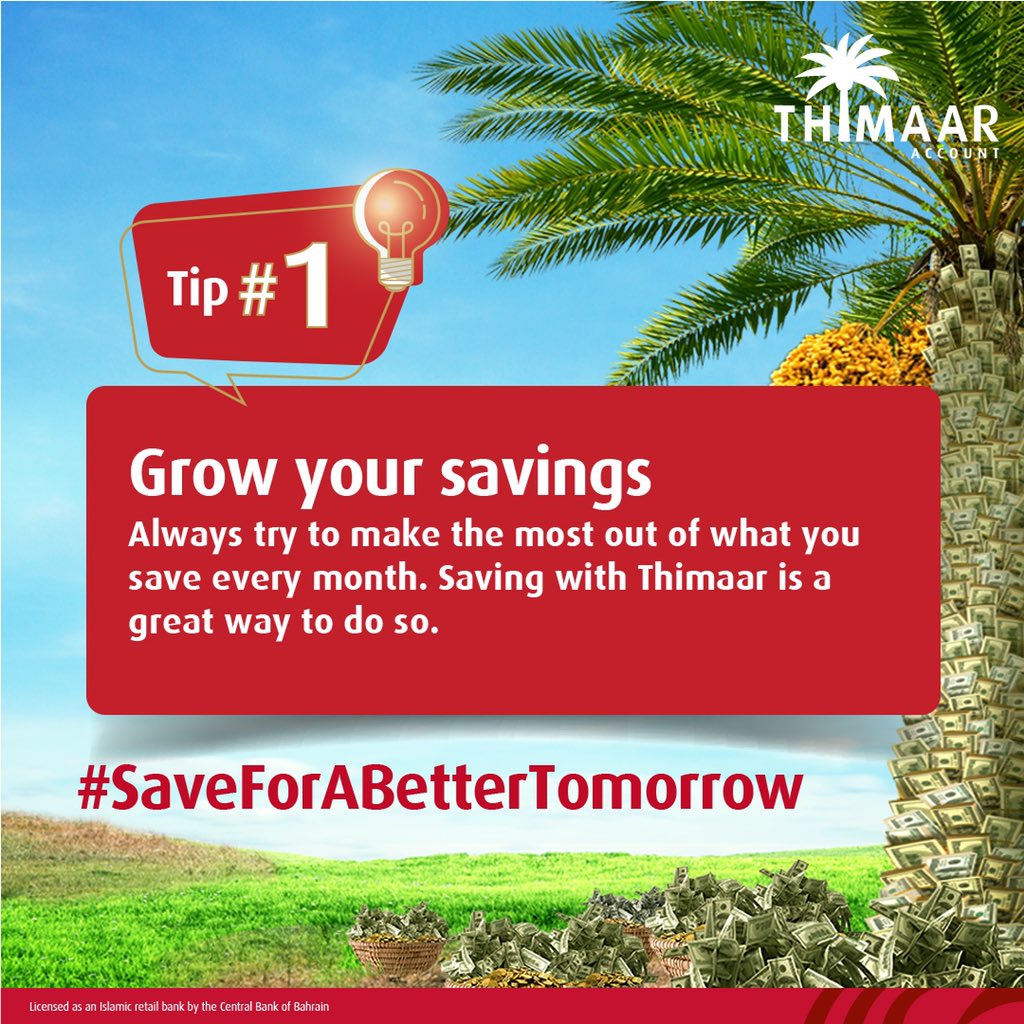 Ithmaarbankbh's tweet photo. Grow your savings
Always try to make the most out of what you save every month. Saving with Thimaar is a great way to do so.
#SaveForABetterTomorrow #IthmaarBank #Bahrain https://t.co/a0sqVmLuiu