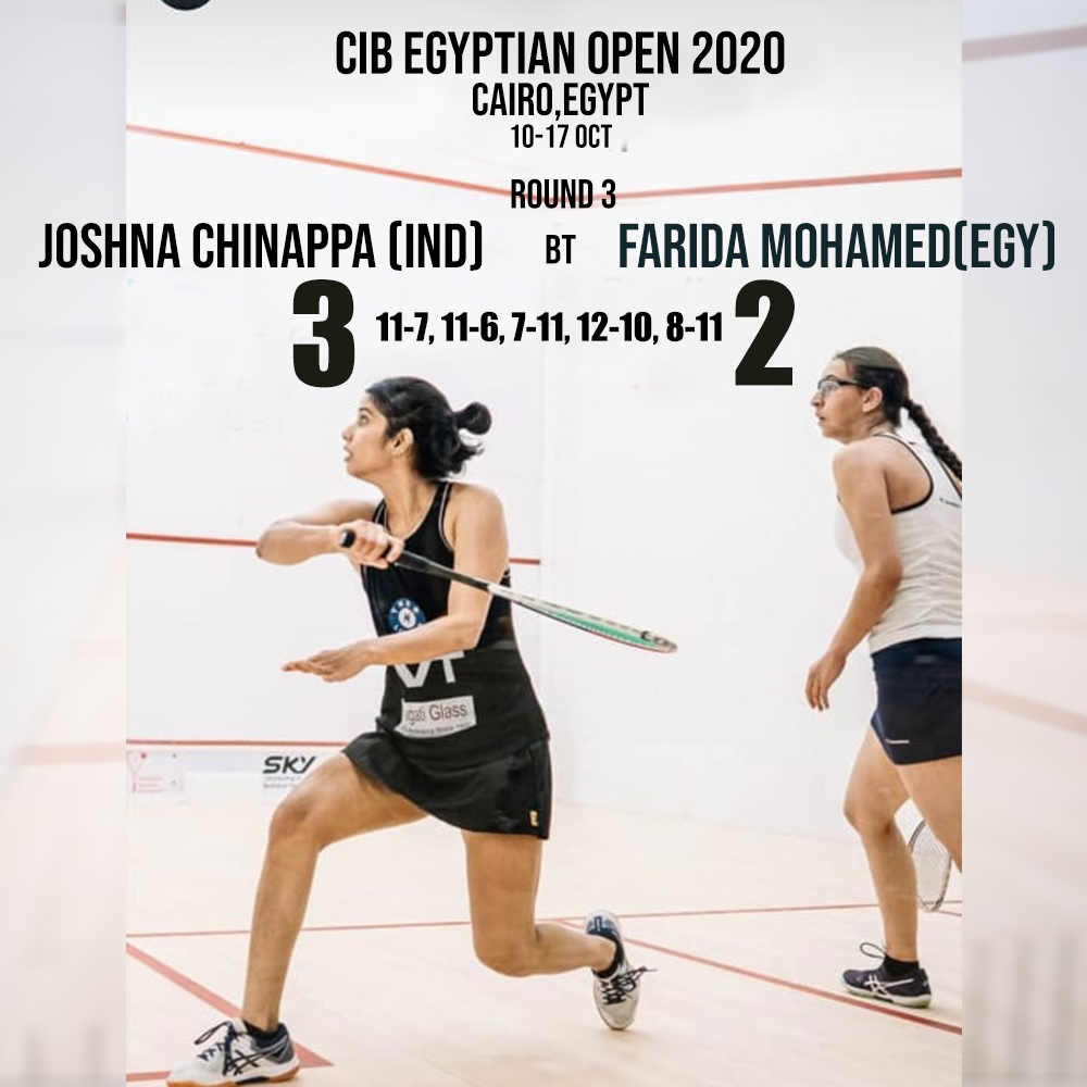 indiasquash's tweet photo. CIB Egyptian Open 2020
Cairo, Egypt (10-17Oct 2020)
Round 3
@Thesquashfalcon bt @SauravGhosal
3-0
.
@joshnachinappa bt Farida Mohamed
3-2
#squashbythepyramids #egypt #squashisback #Squashforlife #saurav #joshna @PSAWorldTour  #teamindia #Indiasquash #SRFi #Kheloindia https://t.co/2JPXvbIPLU