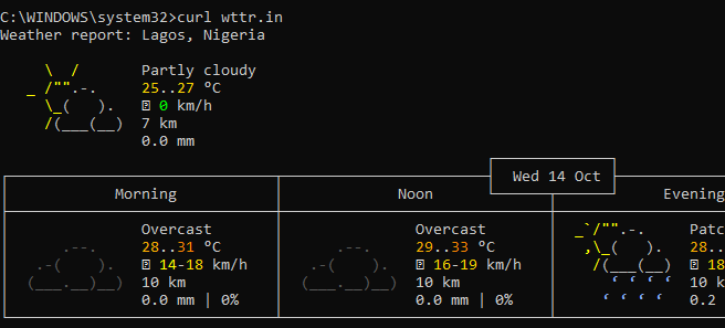 victor_aiyeola's tweet image. Learned about a way to check the weather from your terminal... 
#ILoveToCode