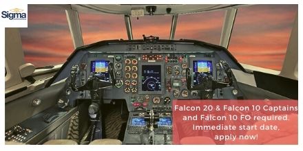 Sigma Aviation Services is currently looking for Falcon 10 &amp; Falcon 20 Captains and Falcon 10 First Officer current on type for an exciting role based in Africa. Immediate start dates!
Please send your CV to Emilia at earellano@sigmaaviationservices.com or call +39 347 640 5889