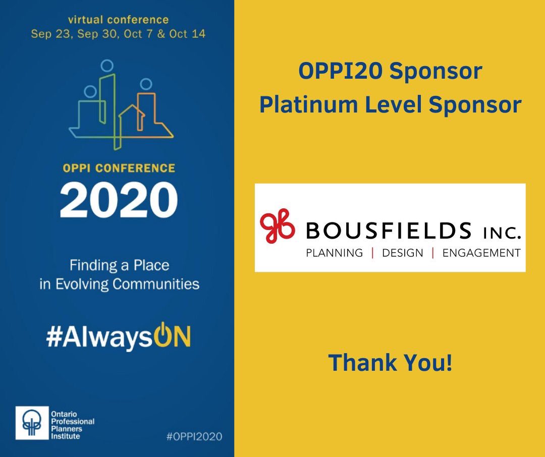 OntarioPlanners's tweet photo. OPPI would like to thank #OPPI20 Day 4 partners @BousfieldsInc and Macaulay Shiomi Howson for their support! https://t.co/2jfWy56tTg