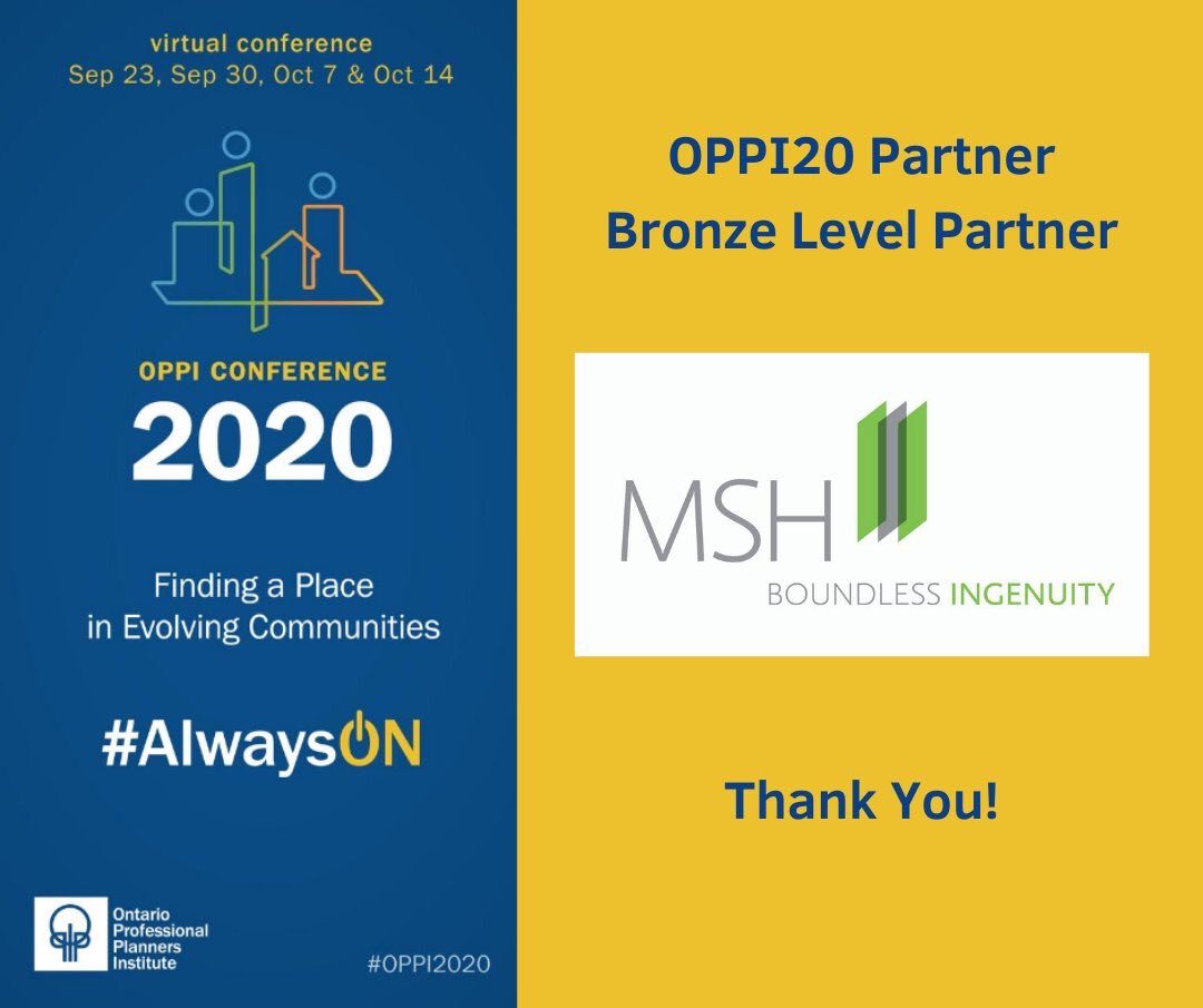 OntarioPlanners's tweet photo. OPPI would like to thank #OPPI20 Day 4 partners @BousfieldsInc and Macaulay Shiomi Howson for their support! https://t.co/2jfWy56tTg