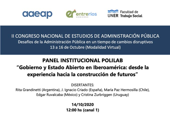 AAEAPok's tweet photo. Hoy comenzamos la segunda jornada del #CongresoAAEAP con el conversatorio: "Gobierno y Estado Abierto: desde la experiencia hacia la construcción de futuros" con @jicriado, @mphermosilla, @EDGAR_RUVALCABA y @criszurbriggen https://t.co/45MbPW3UM6