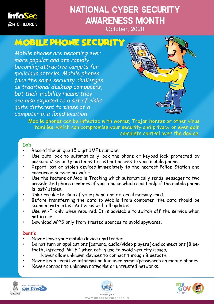 ntpclimited's tweet photo. National #CyberSecurity Month 2020. #MobilePhoneSecurity
#CyberSafeIndia
#CybersecurityAwarenessMonth
@MinOfPower @HMOIndia @OfficeOfRKSingh @CMDNTPC @PIBHomeAffairs https://t.co/kKblLqWDy2