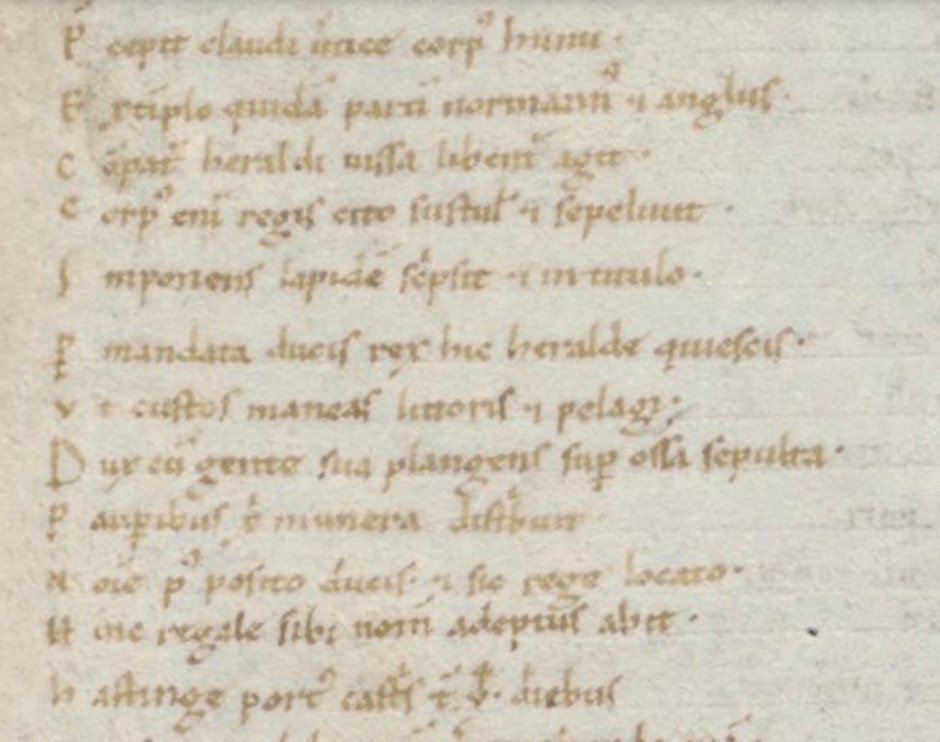 Today is the 954th anniversary of the Battle of Hastings. The The Carmen de Hastingae Proelio ("Song of the Battle of Hastings") is a Latin poem written from the Norman perspective that survives in two twelfth-century manuscripts. (Here @kbrbe 10.615-729, f. 230r) https://t.co/rBFRf7ioQj