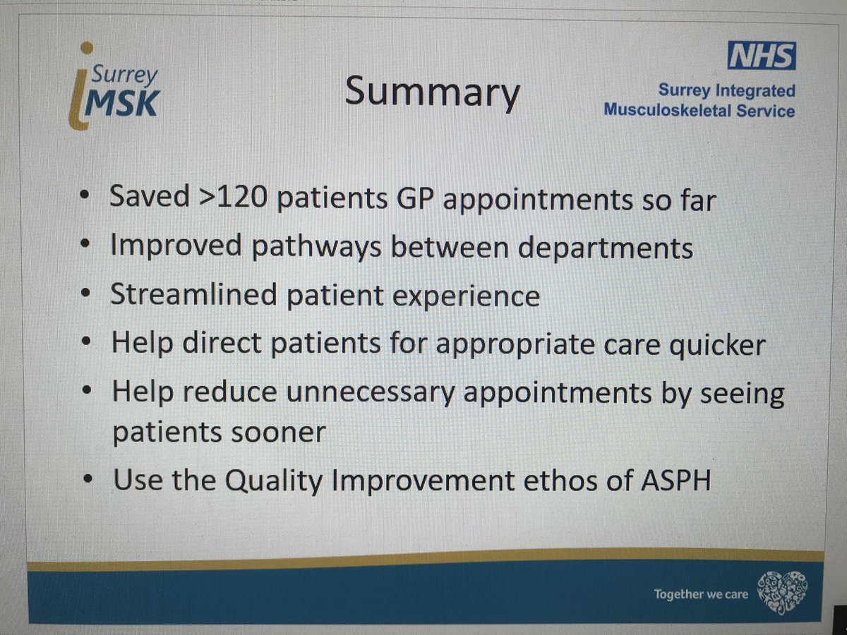 #AHPday ⁦<a href="/RMackiephysio/">Ryan Mackie</a>⁩ presenting on QI project to develop pathway from Urgent Treatment Centre to MSK and ⁦⁦<a href="/asph_hand/">ASPH Hand</a>⁩ 120 GP appointments so far, lots of acute shoulders seen ⁦<a href="/BeTheChangeASPH/">Be The Change (QI @ ASPH)</a>⁩ ⁦<a href="/ShoulderGeek1/">Jo Gibson</a>⁩ ⁦<a href="/physiofrancesca/">Francesca English (Rawlings)</a>⁩ <a href="/thecsp/">Chartered Society of Physiotherapy (CSP)</a>