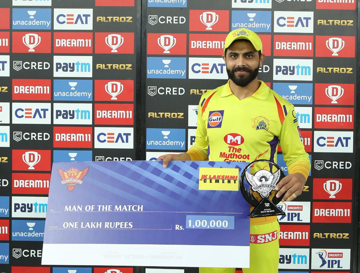 Ravindra Jadeja performed in all three departments yesterday - batting, bowling and fielding to help Chennai Super Kings defeat Sunrisers Hyderabad. Jadeja scored 25 runs off 10 balls, got Jonny Bairstow’s wicket, took two catches and was adjudged Man of the match.