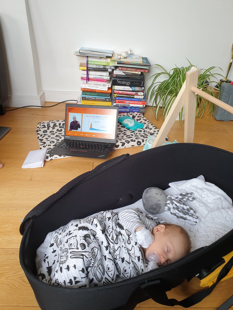 EmilyScovell's tweet photo. Tuning into #EffWorks from mat leave. 
Pros of the world being virtual. https://t.co/HTd2ikiTjo