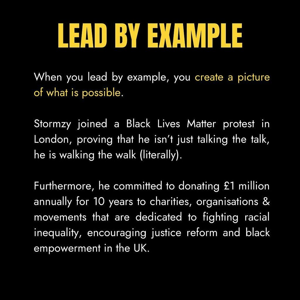 Live_YourQuotes's tweet photo. True leaders think outside the box and lead by example. They focus on profession. This is why #Stormzy is an unsung hero of Britain ☝🏿 https://t.co/Aam1I5q47Q https://t.co/nmt3jbpB8Y