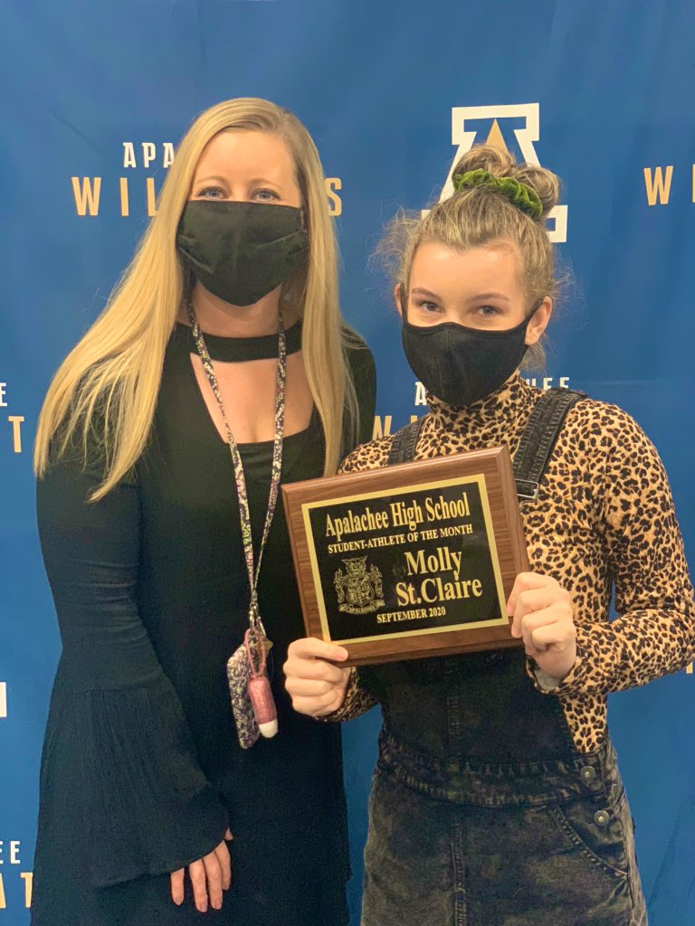 ApalacheeCheer's tweet photo. Congratulations Molly St. Claire for being selected as the Student Athlete of the the Month for September! We are so proud of you and all of your hard work! Keep it up! 😺💙💛 https://t.co/1EHt9JzOD8